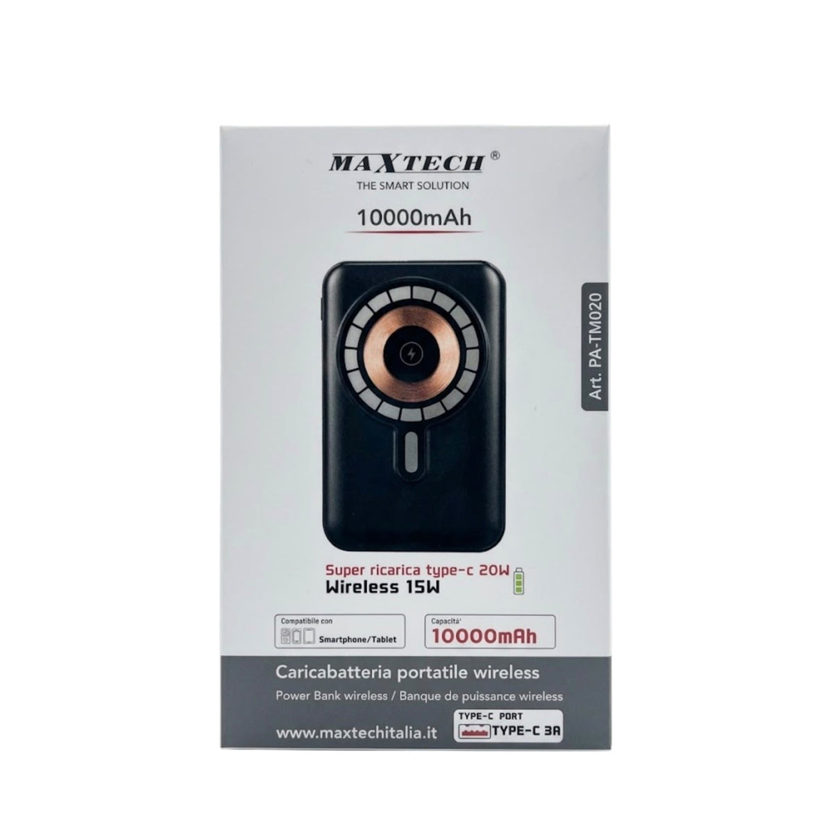 CARICA BATTERIA PORTATILE WIRELESS POWER BANK MAXTECH